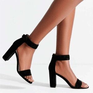 Jeffrey Campbell Black suede Leather Lindsay Hook & Loop Block Heel Sandals 8.5